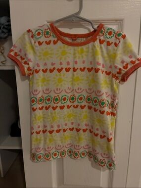 Stella McCartney Kids White Tee with Yellow, Orange & Green Floral Hearts